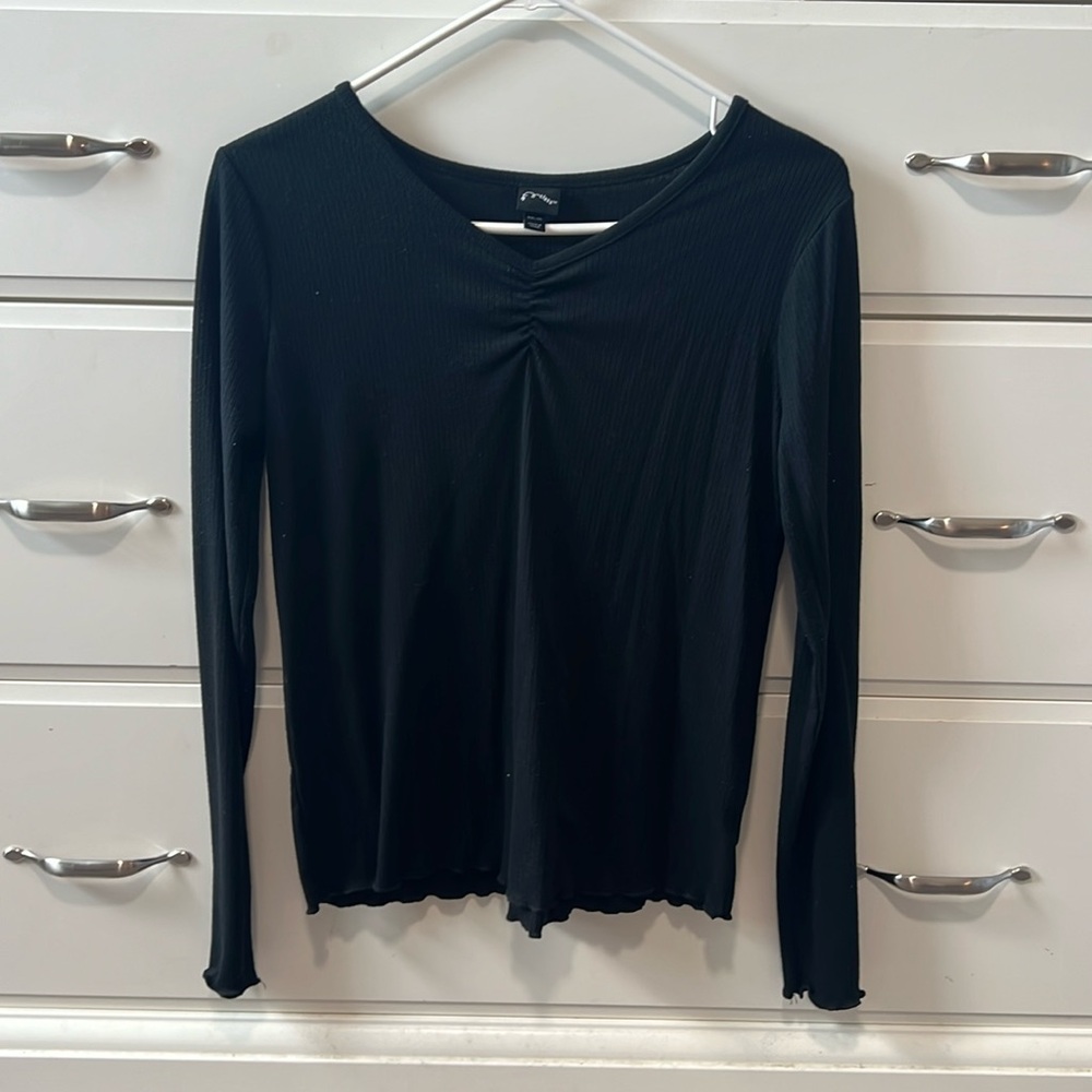 Cinched V-Neck Long Sleeve Shirt